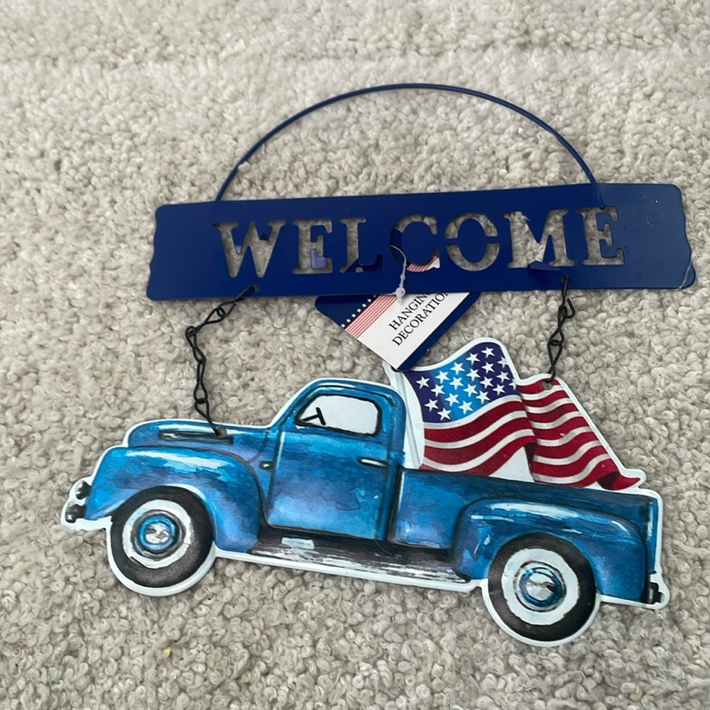 🍒 5 for 25 🍒 Patriotic Farm Truck Metal Hanging Welcome Sign 4th Of July decor